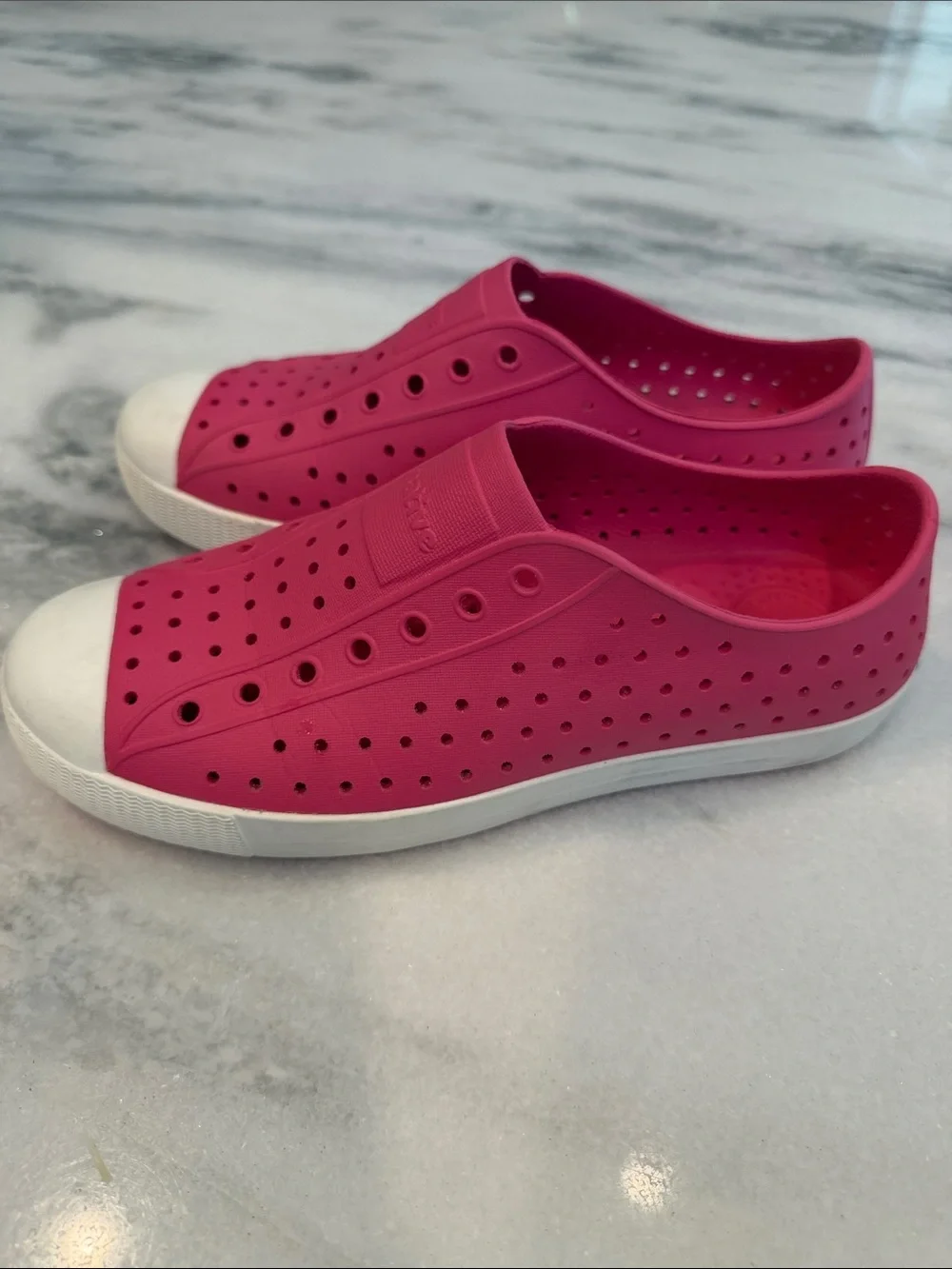 Native Slip-On Sneakers in Bright Pink with White Toe Caps